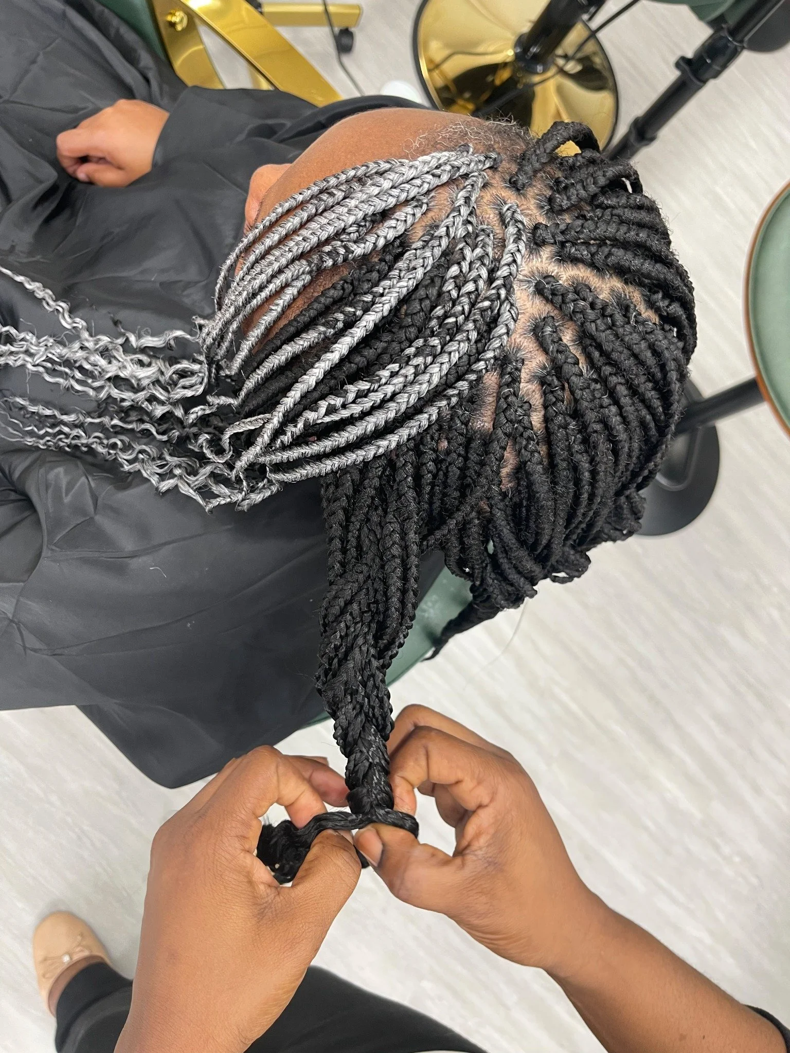 During · finishing the braids at Kandy Style