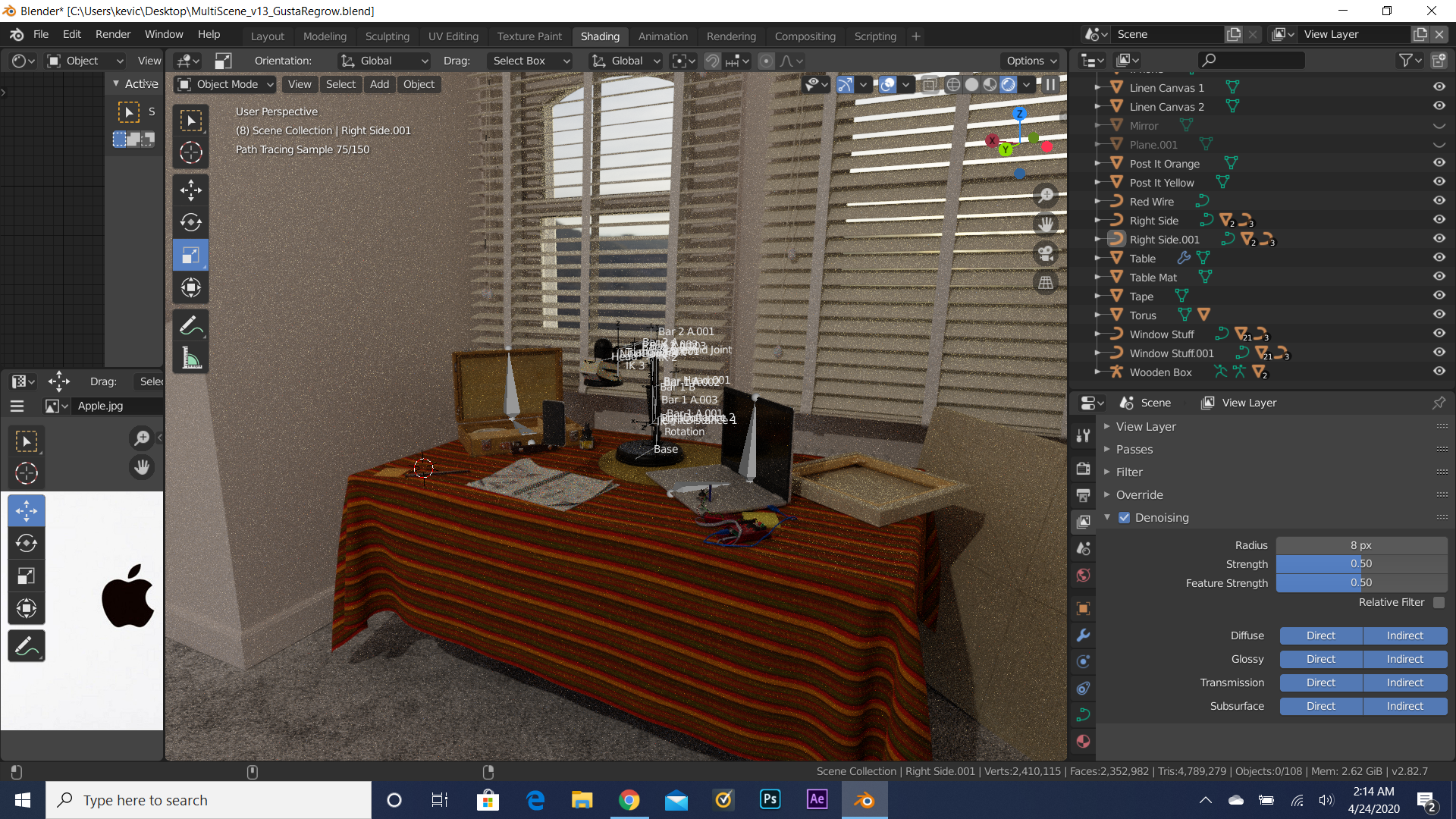 Blender scene showing the lamp rig and joint controls