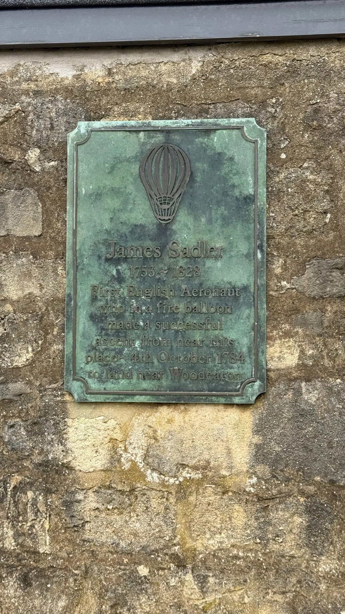 A plaque to James Sadler, England's first balloonist