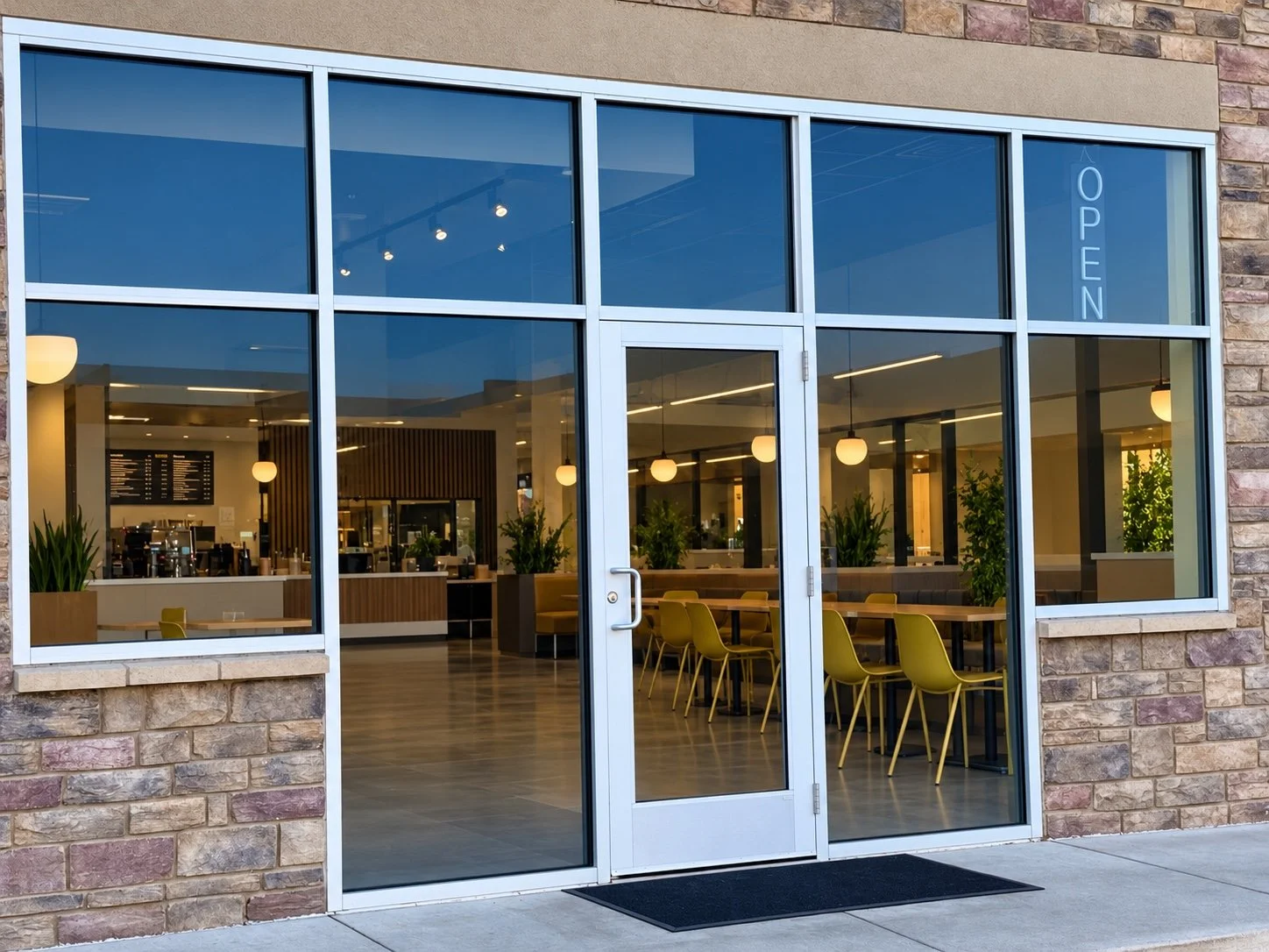 Commercial storefront with glass entrance