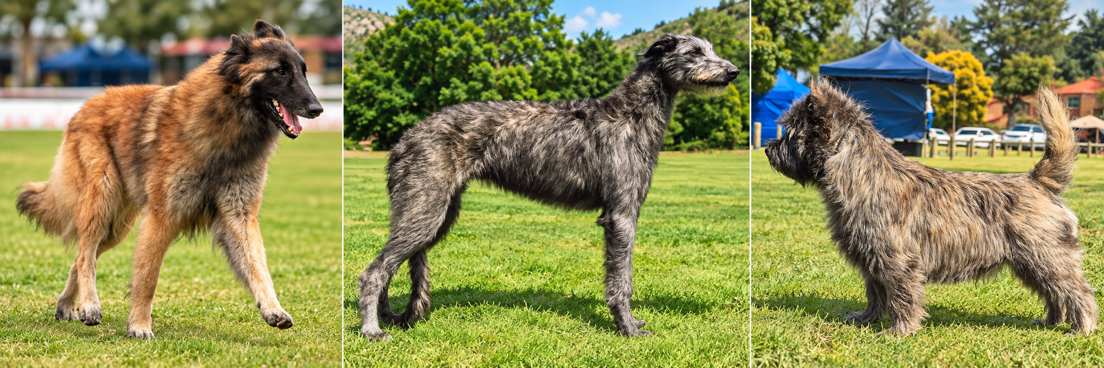 Wancru’s Belgian Shepherd, grey deerhound and Cairn Terrier