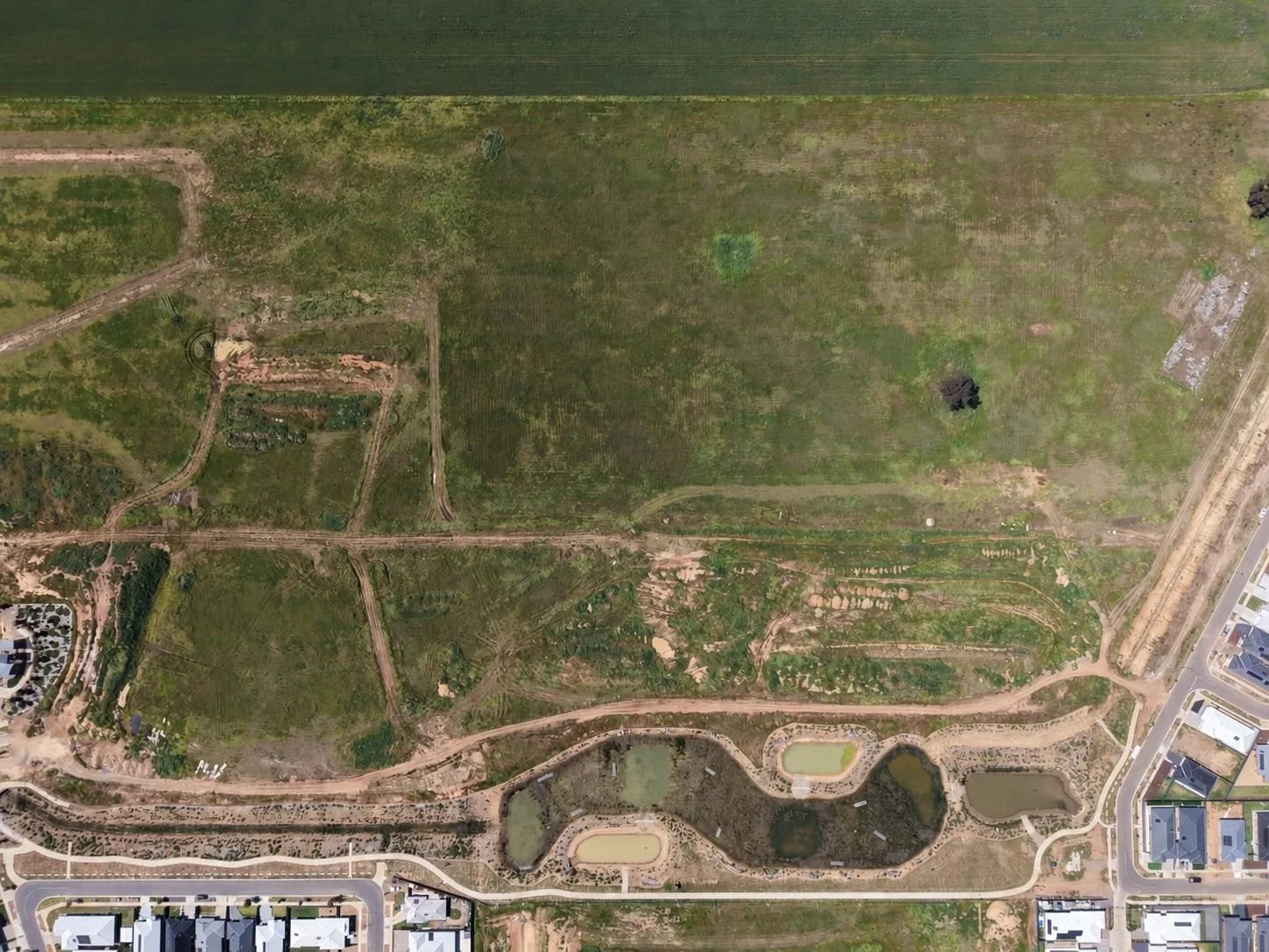 Overhead view of the Stage 12 land and wetlands