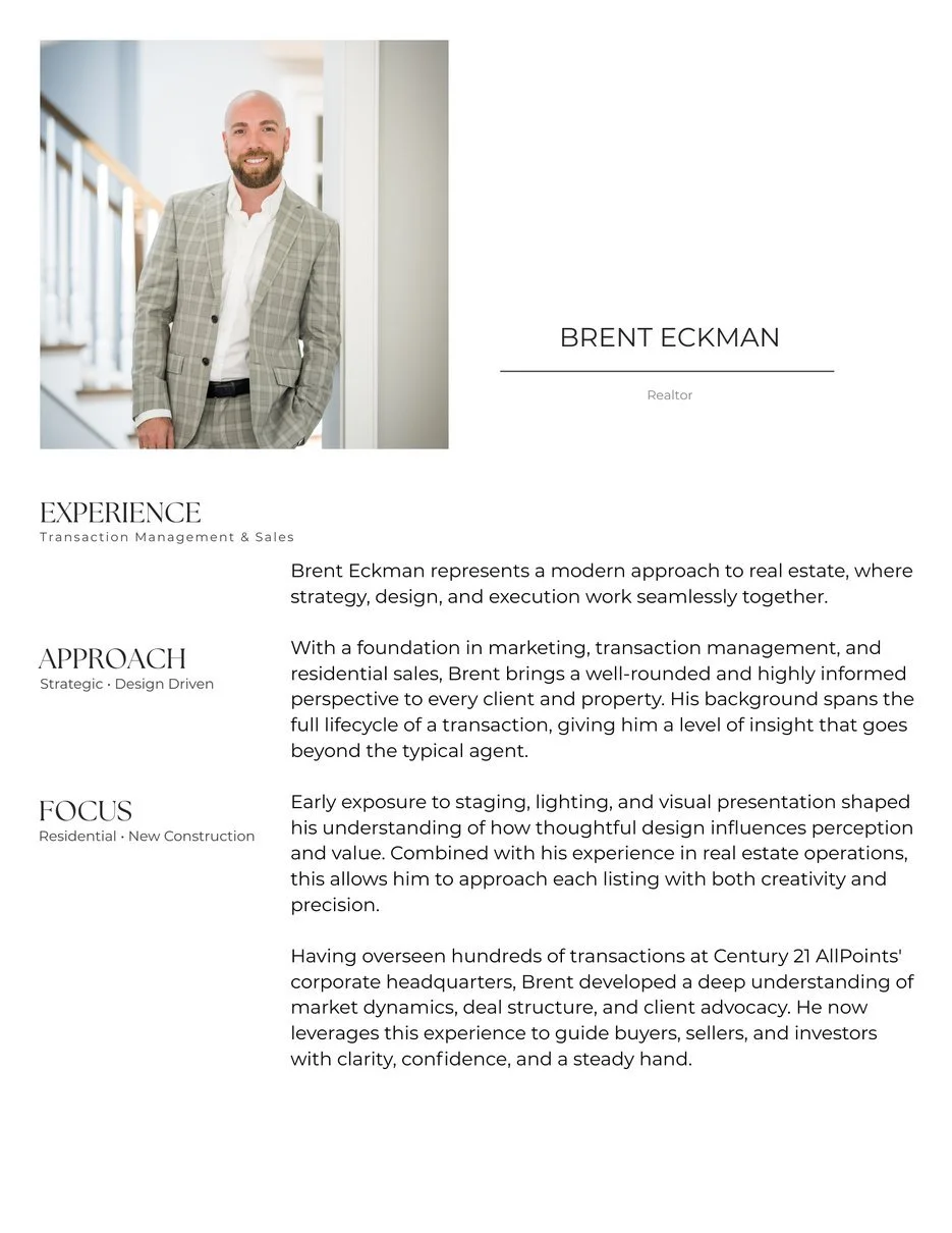 Meet Brent Eckman, REALTOR® – bio page from the Listing Presentation Guide