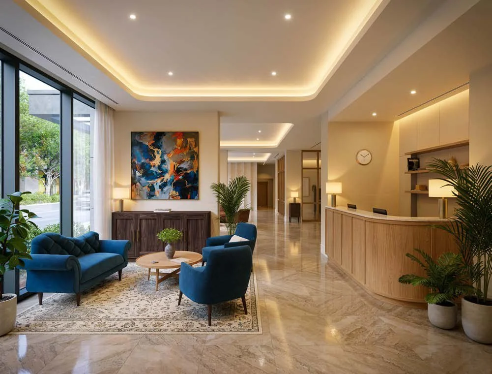 Hospitality lobby with EGGER materials
