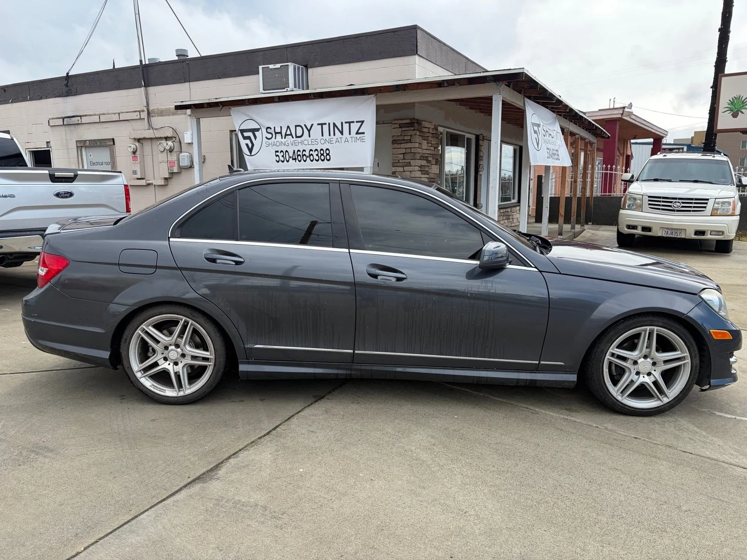 Gray Mercedes-Benz sedan with window tint at Shady Tintz, Yuba City