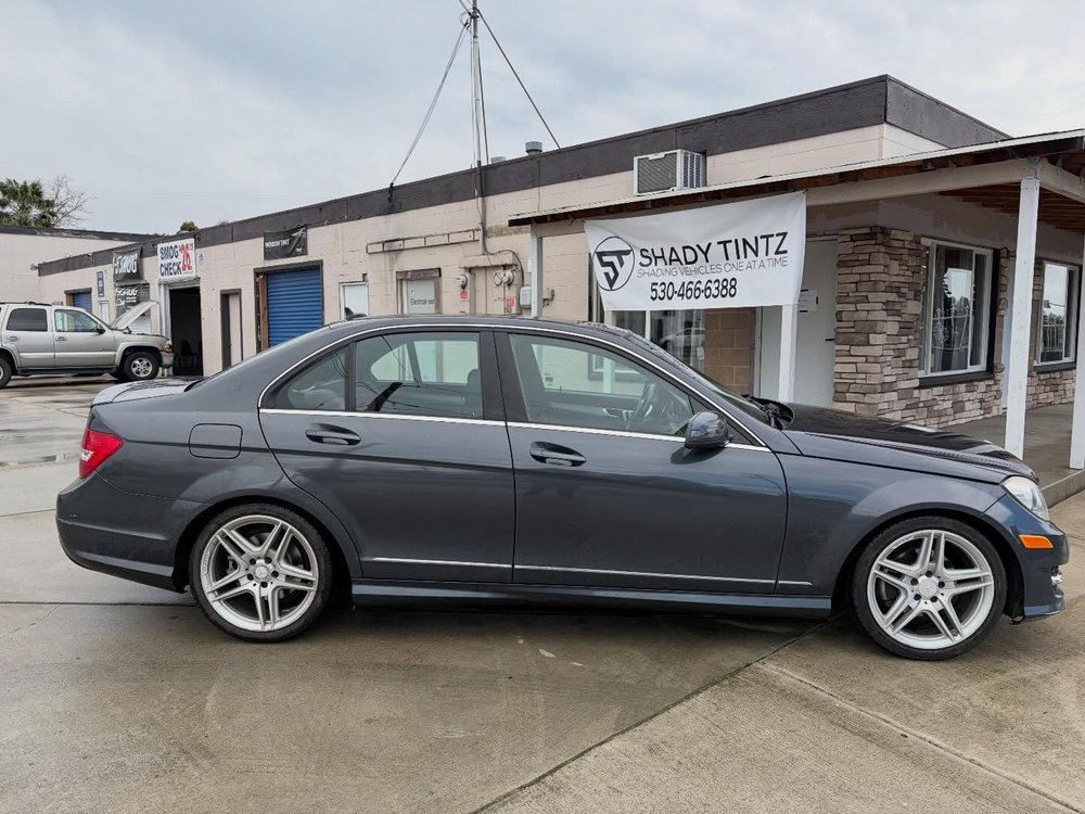 Gray Mercedes-Benz C-Class with window tint at Shady Tintz, Yuba City