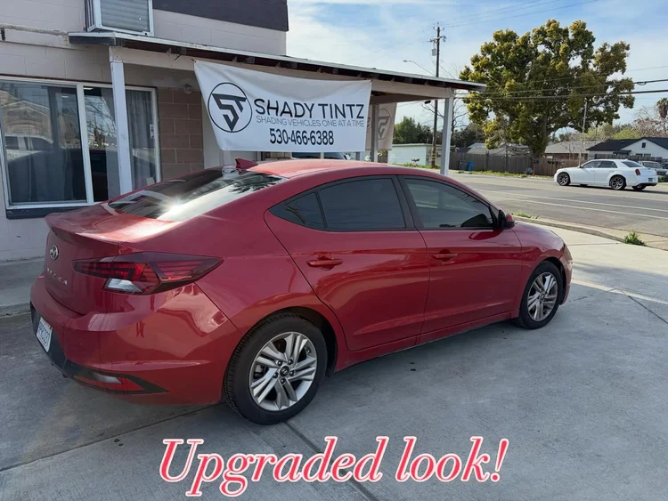 Red Hyundai Elantra after window tint, Shady Tintz, Yuba City