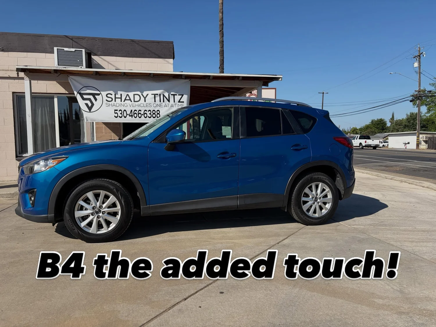 Blue Mazda CX-5 before window tint, Shady Tintz, Yuba City