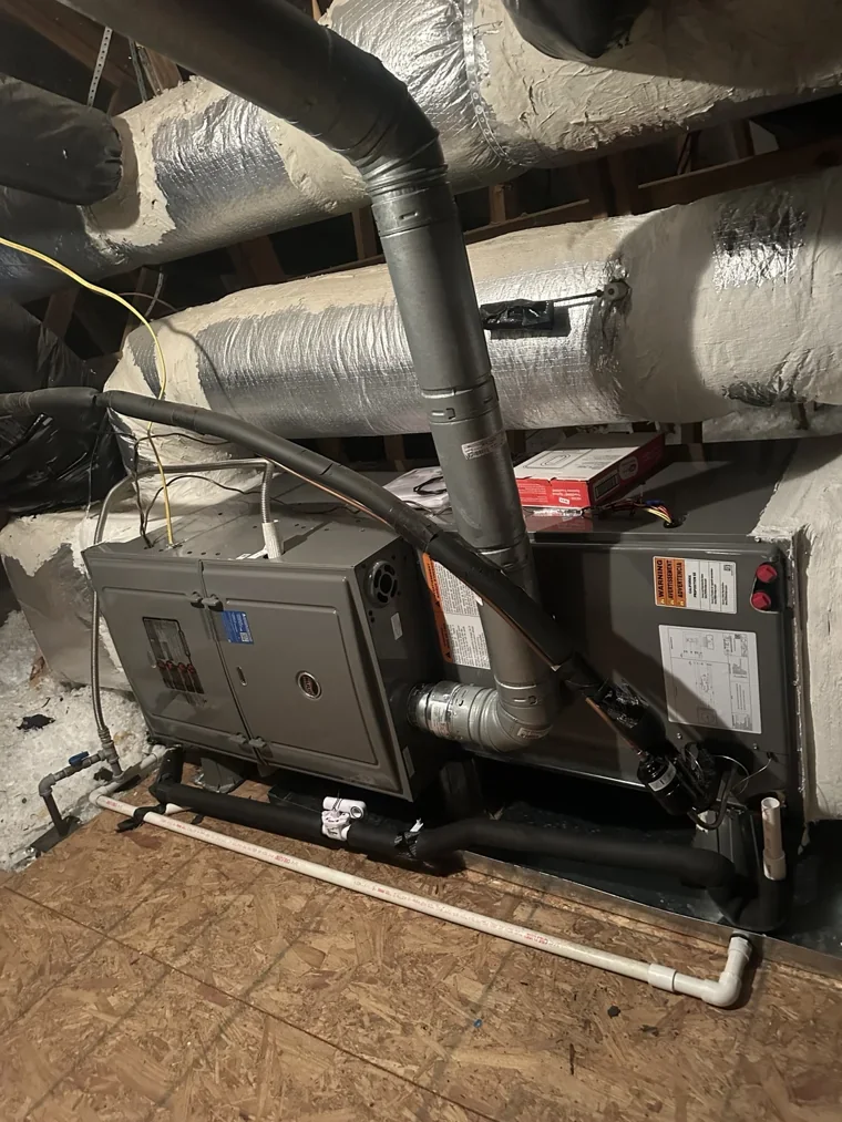 Horizontal furnace and indoor coil connected to insulated ducts