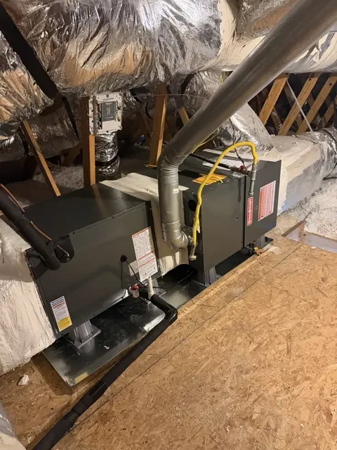 Goodman furnace and cased coil connected to insulated attic ductwork