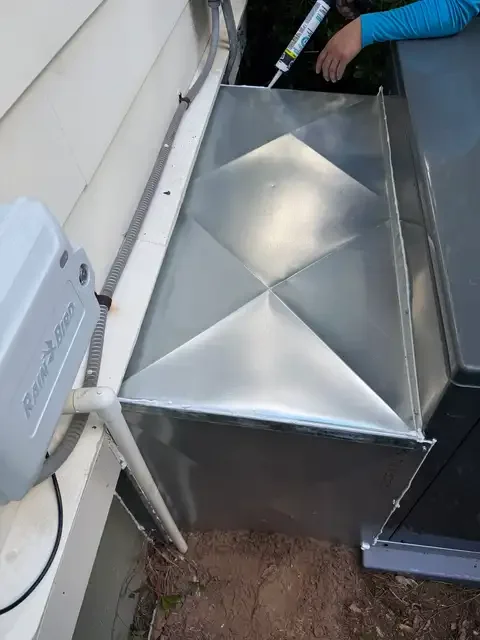 Sheet-metal duct transition being sealed at a package unit