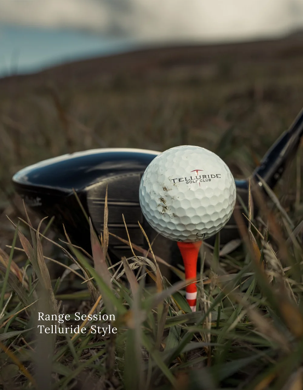 Title slide: Range Session, Telluride Style, over a close view of the teed ball and driver.