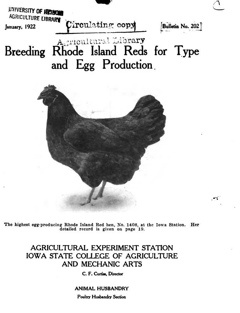 1922 Iowa bulletin cover showing hen number 1408 and the original publication title