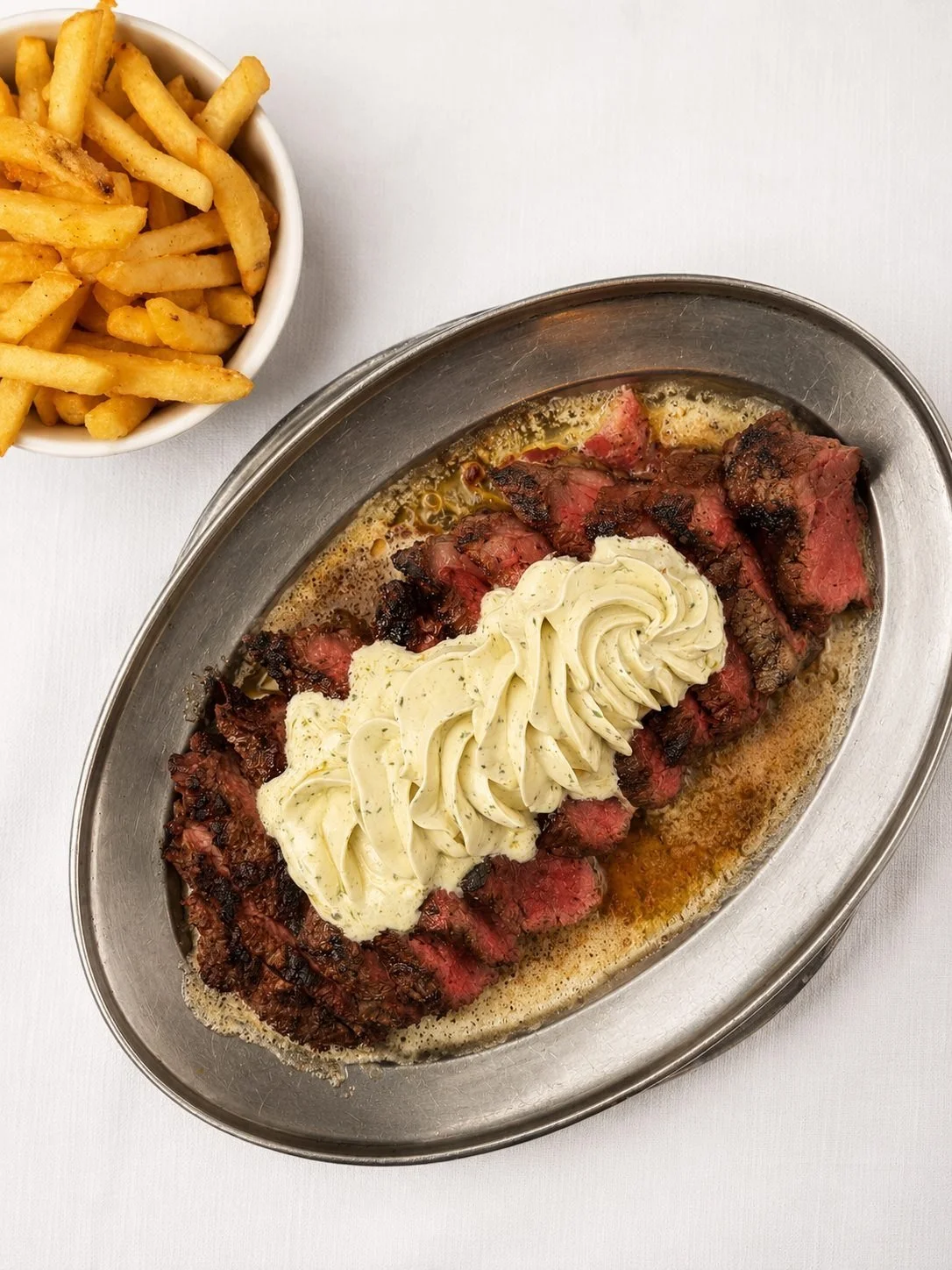 The entrecôte with our signature Roquefort butter, and chips