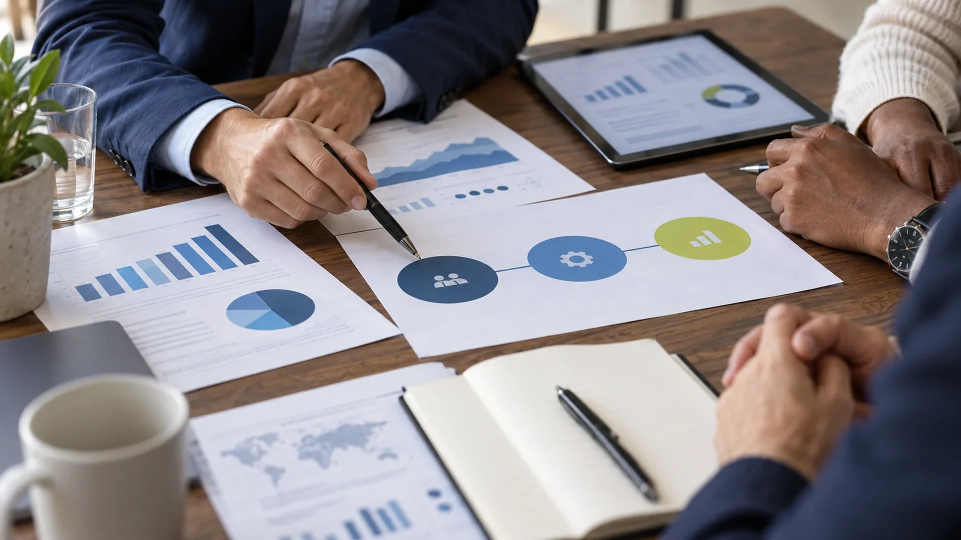 Equipo trabajando sobre prioridades, procesos e indicadores de planeación estratégica