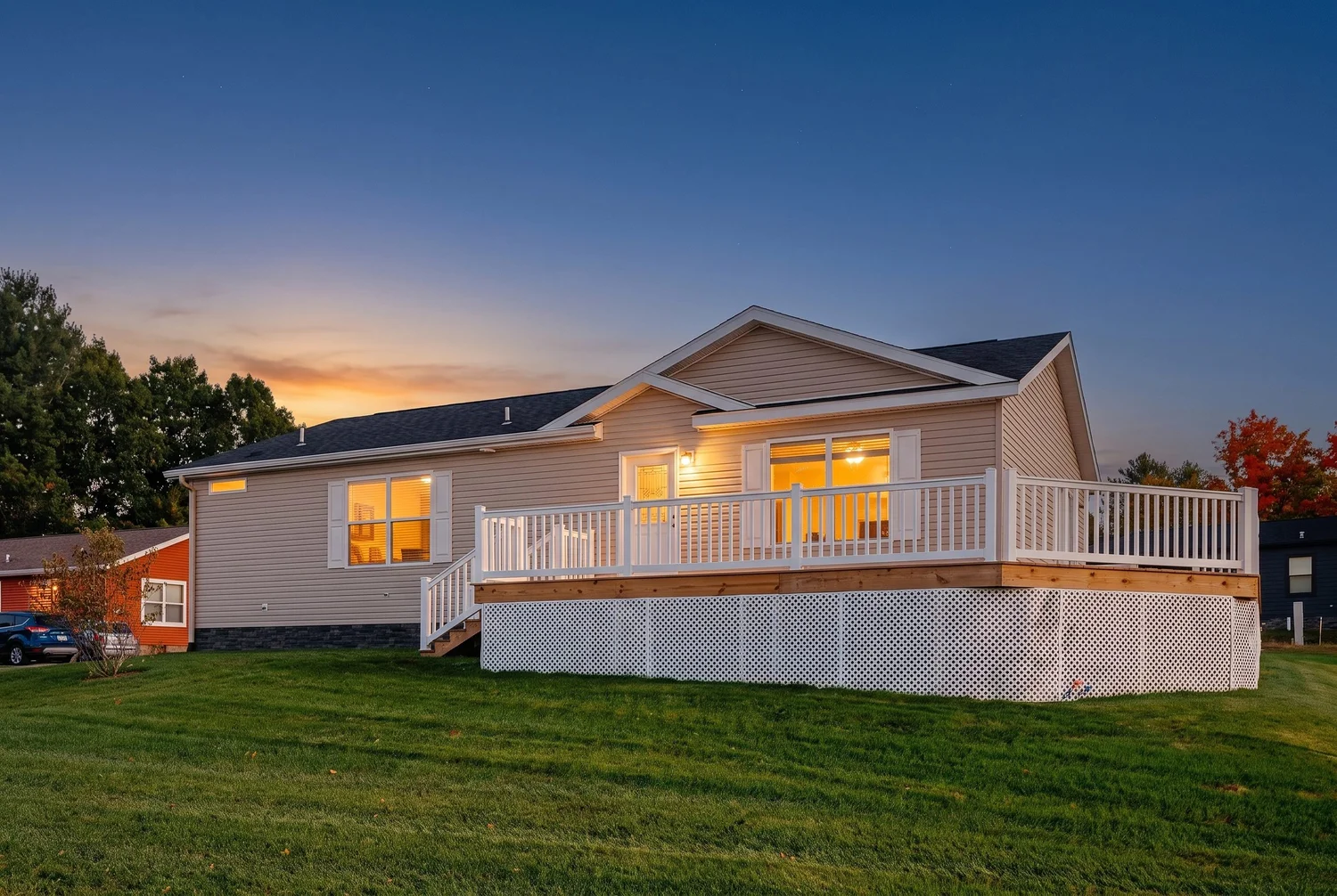 Rear deck at dusk, virtual twilight