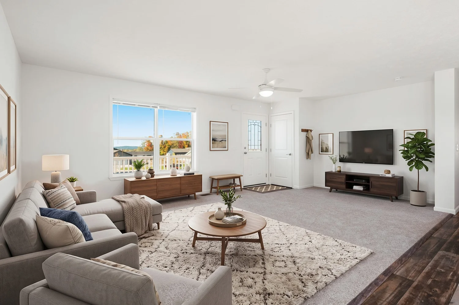 Living room, virtually staged