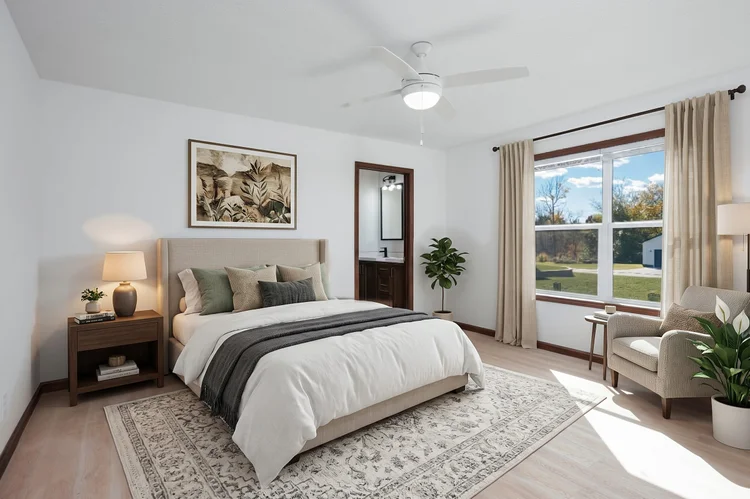 Primary bedroom, virtually staged