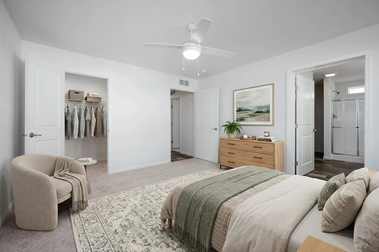Primary bedroom, virtually staged