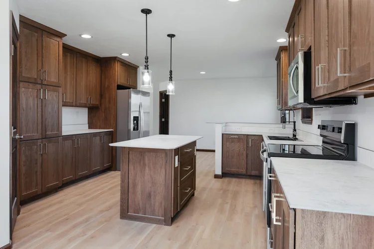 Kitchen island with pendant lights