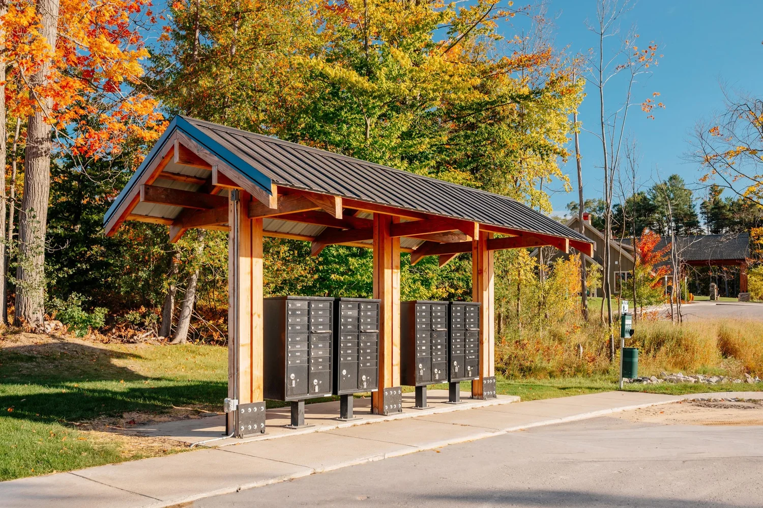 Covered mailbox pavilion at Alta Vista in Traverse City