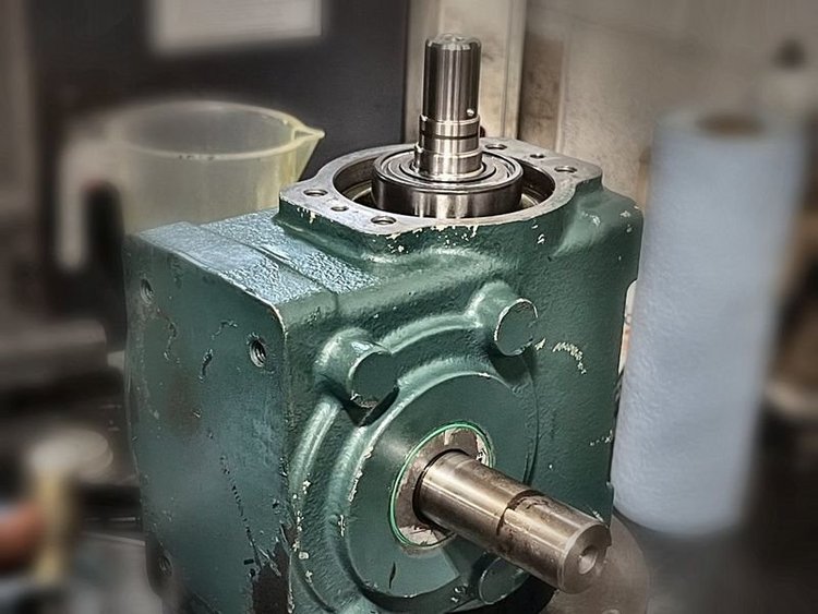 Worm gear reducer being rebuilt in the GearX shop