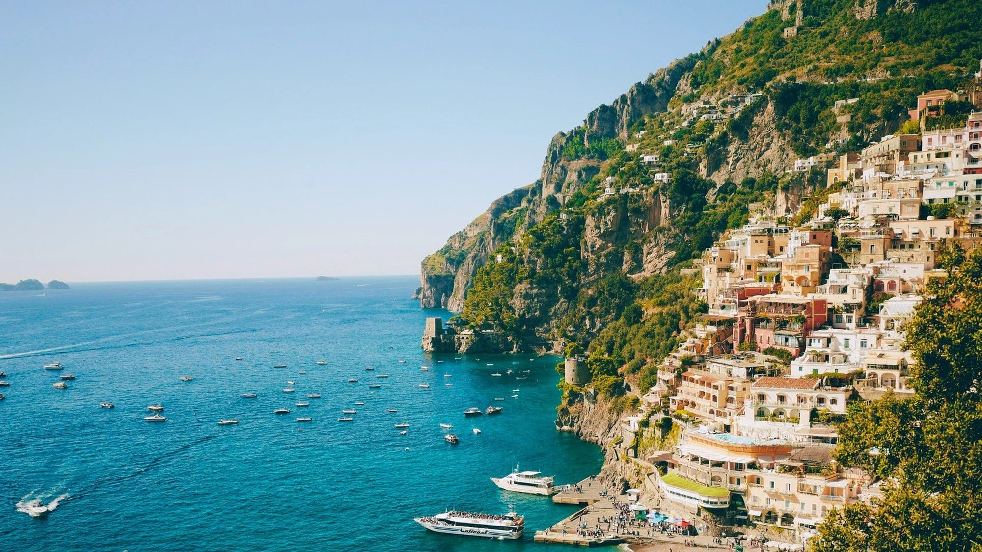 Amalfi Coast town rising above the Mediterranean