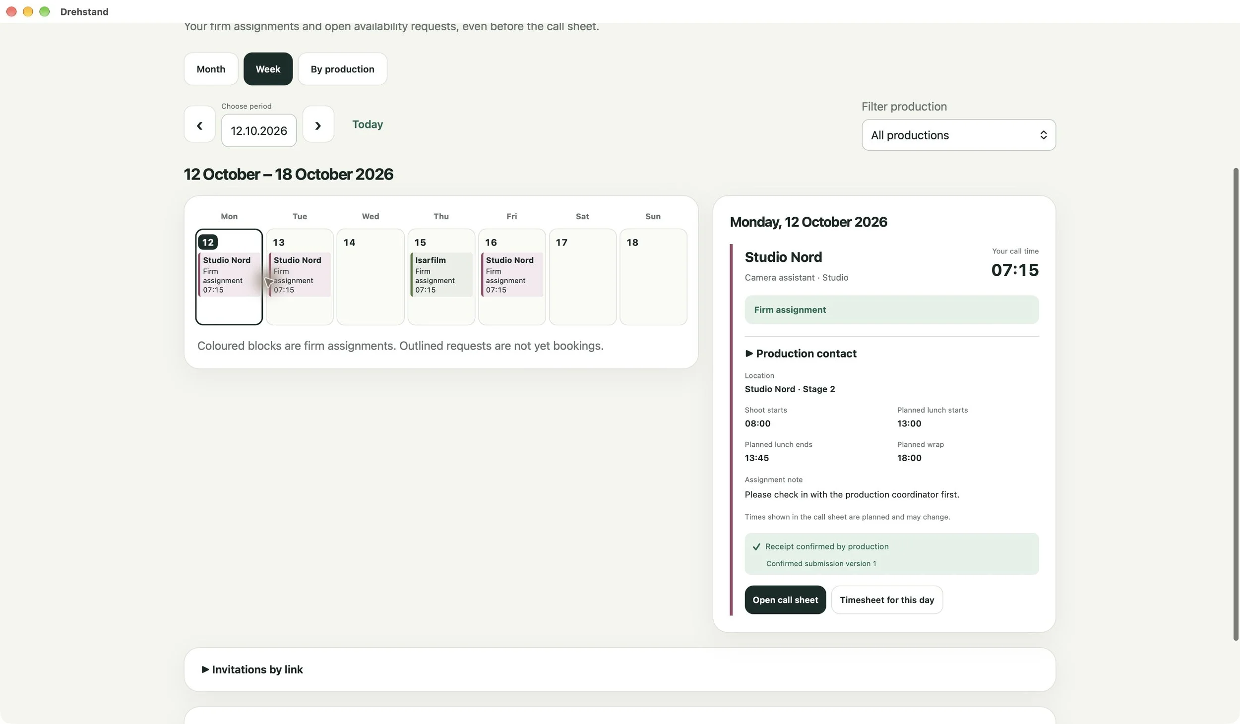 Calendar and personal assignment details. Fictional demo data.