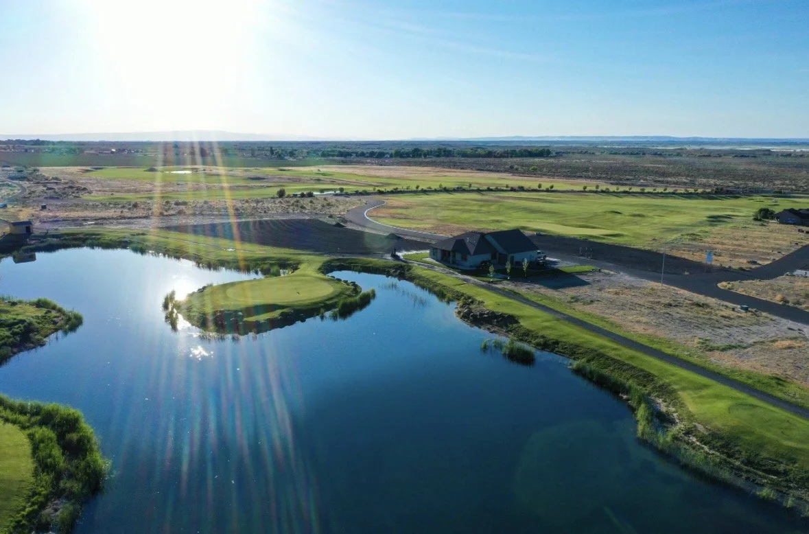 Aerial view of the lake and surrounding grounds at O’Sullivan
