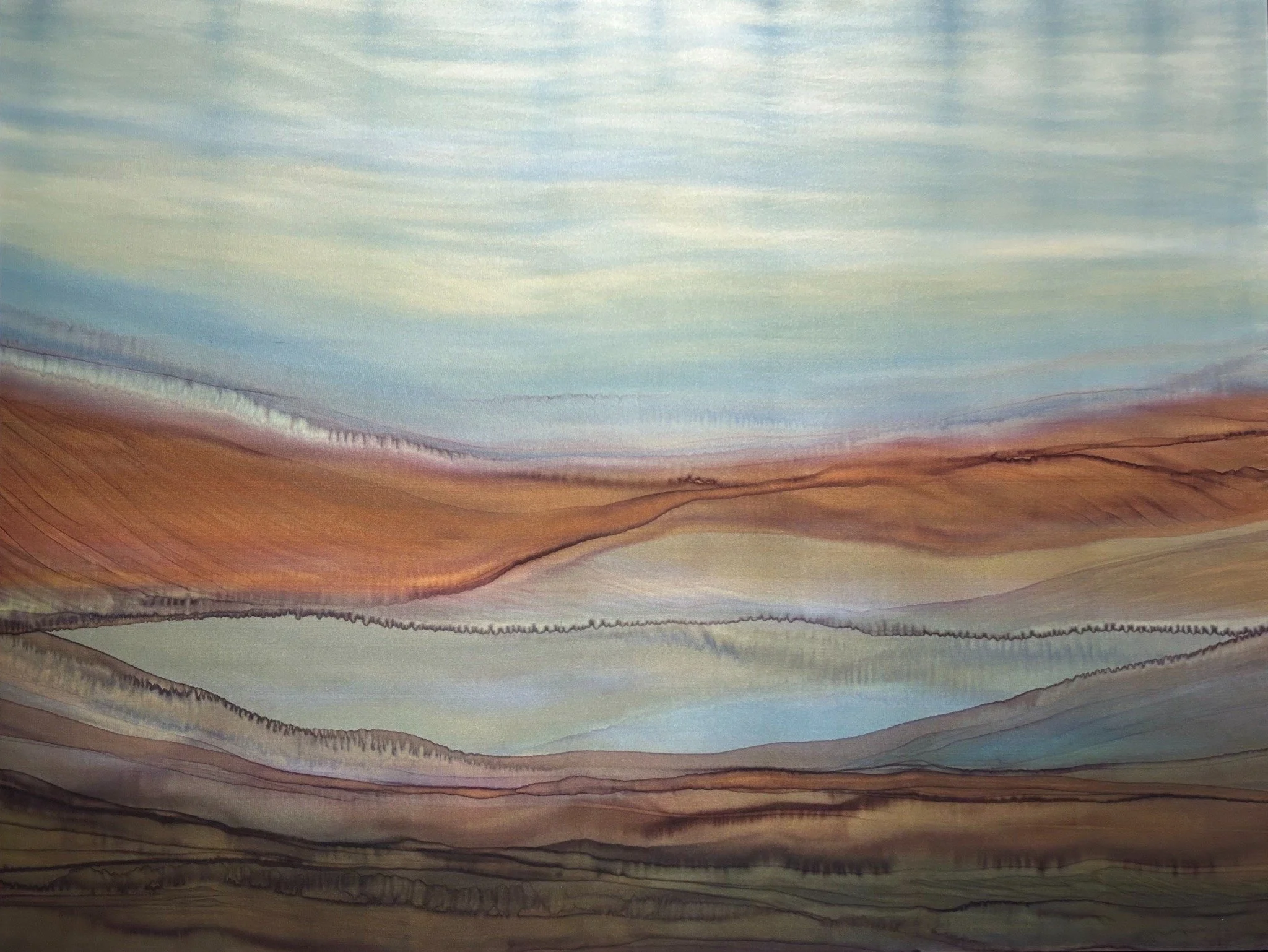 Lovers Beach, silk painting by Lisa Rodarte