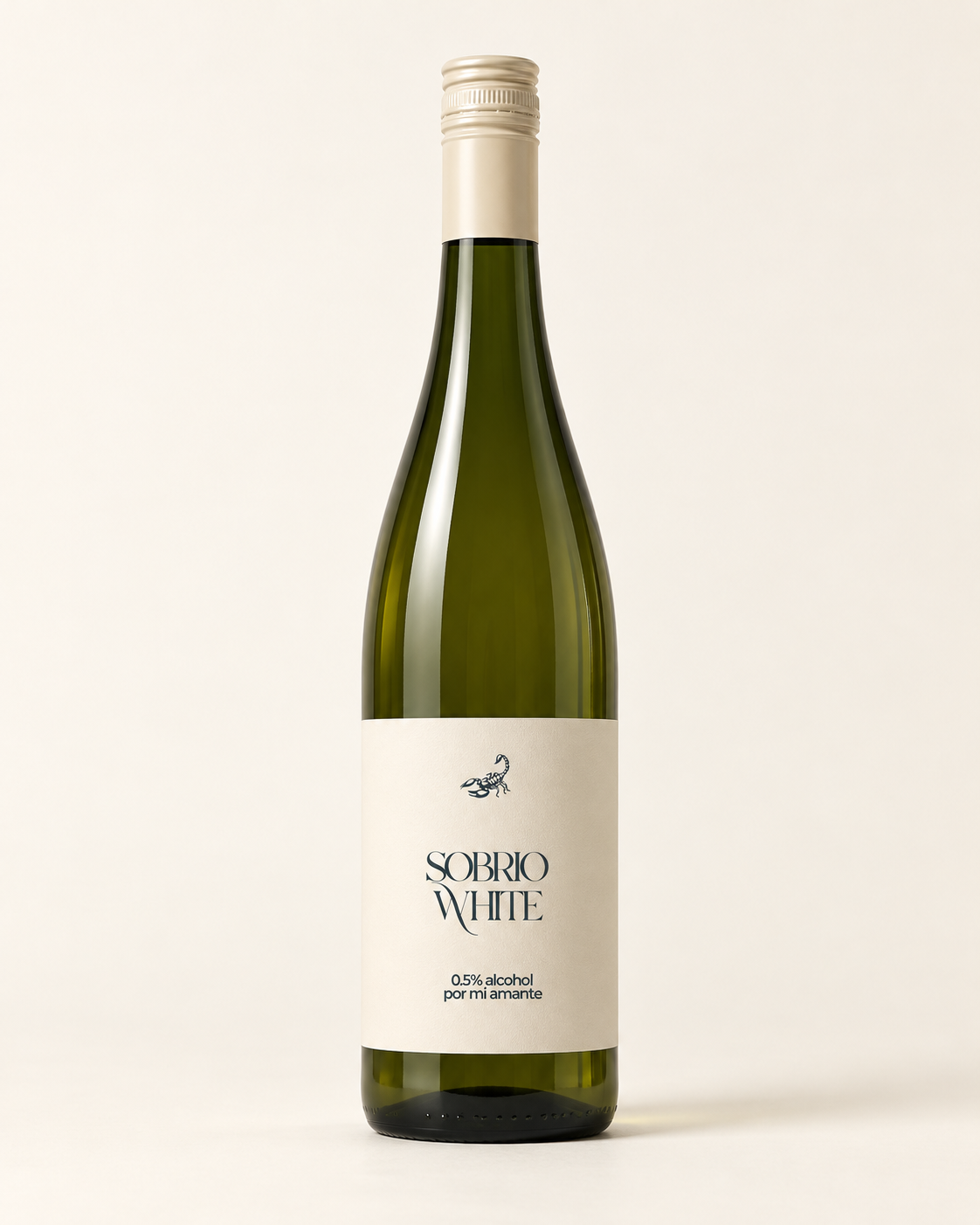 Sobrio White Muscat bottle with cream cap on cream