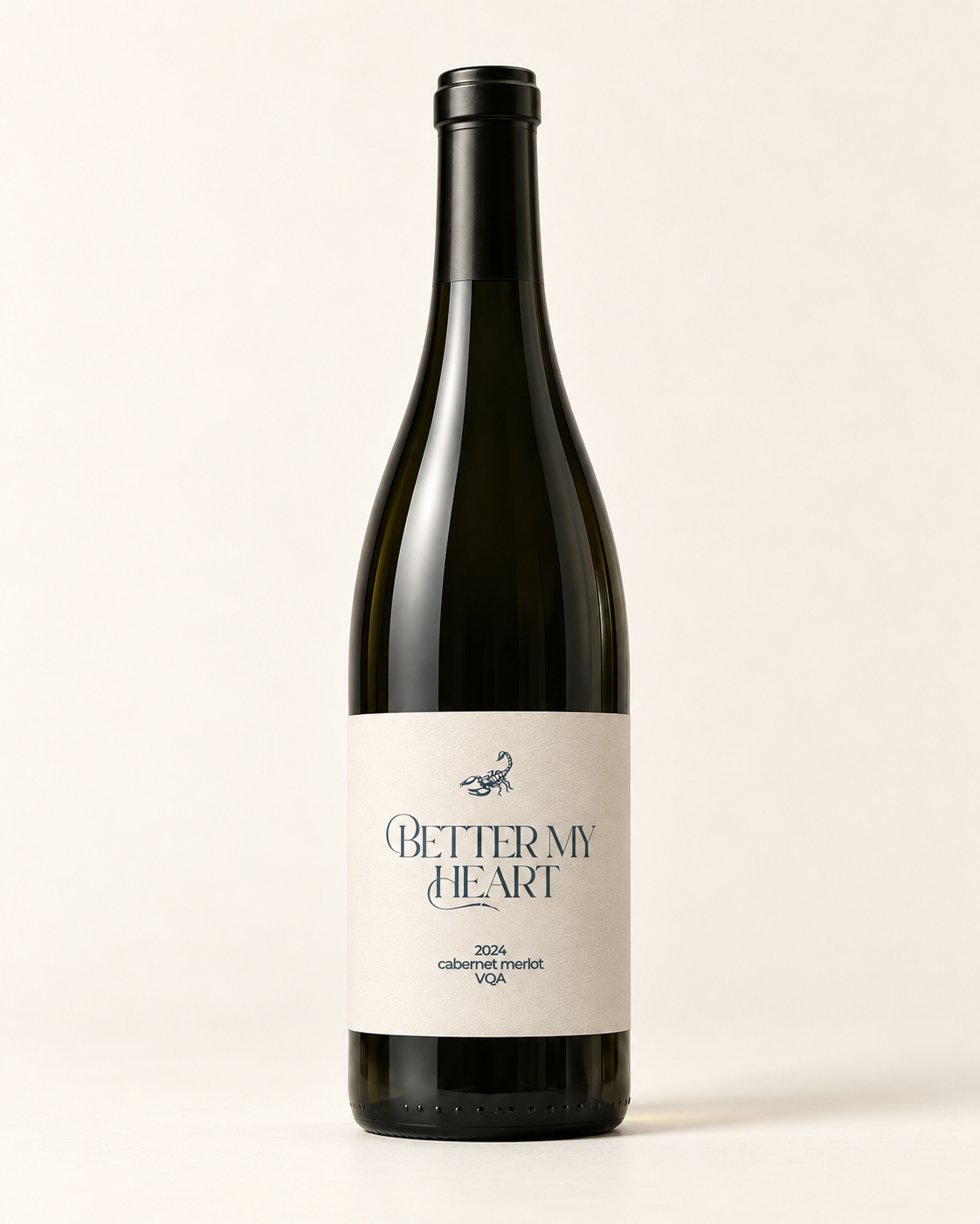 Better My Heart, 2024 Cabernet Merlot bottle on cream