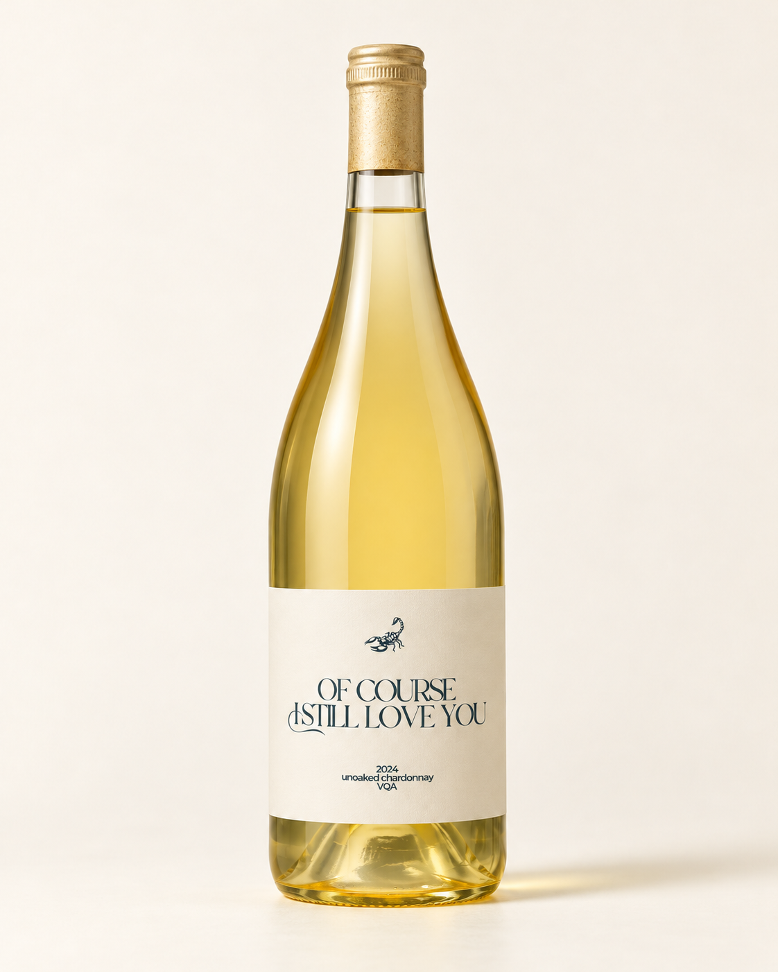Of Course I Still Love You, 2024 Chardonnay bottle on cream
