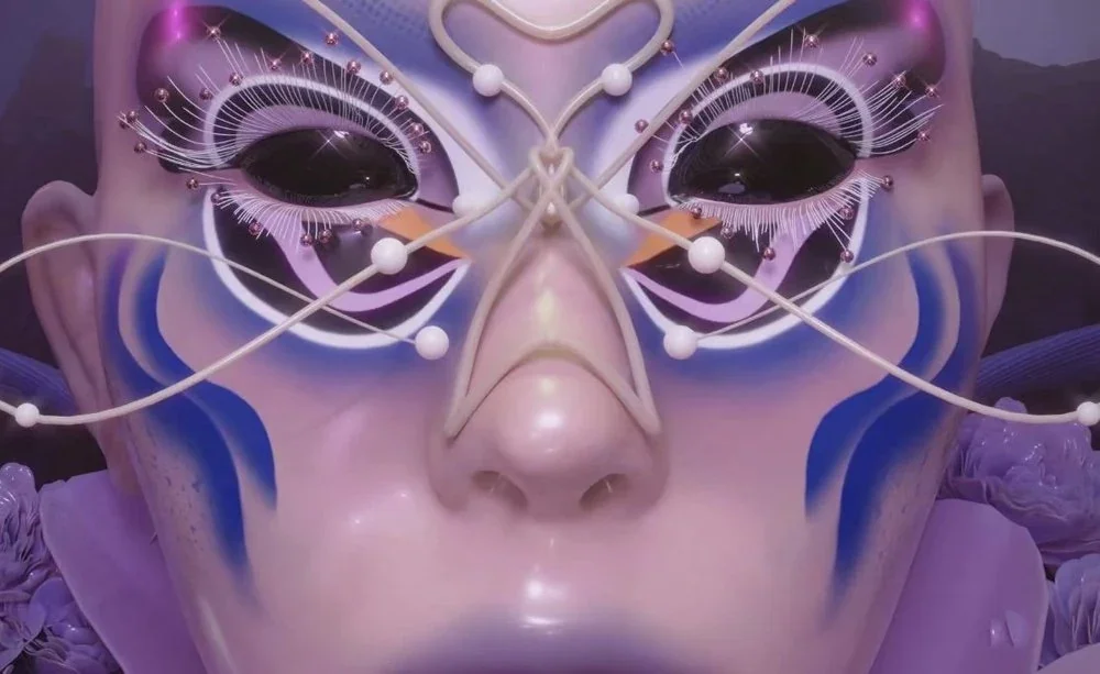 Purple virtual facewear from the Blender introduction course