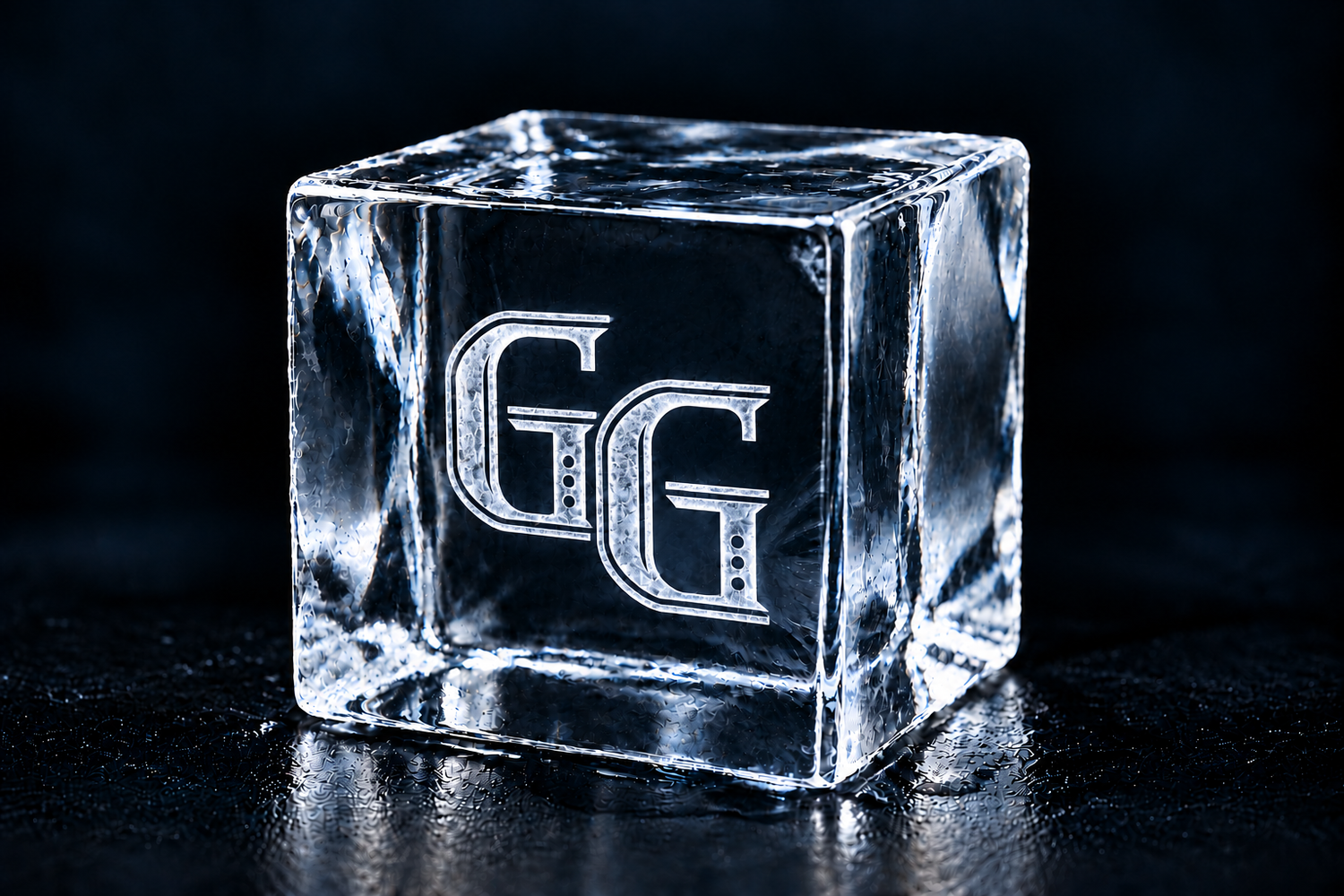 Riveted GG monogram etched into clear ice
