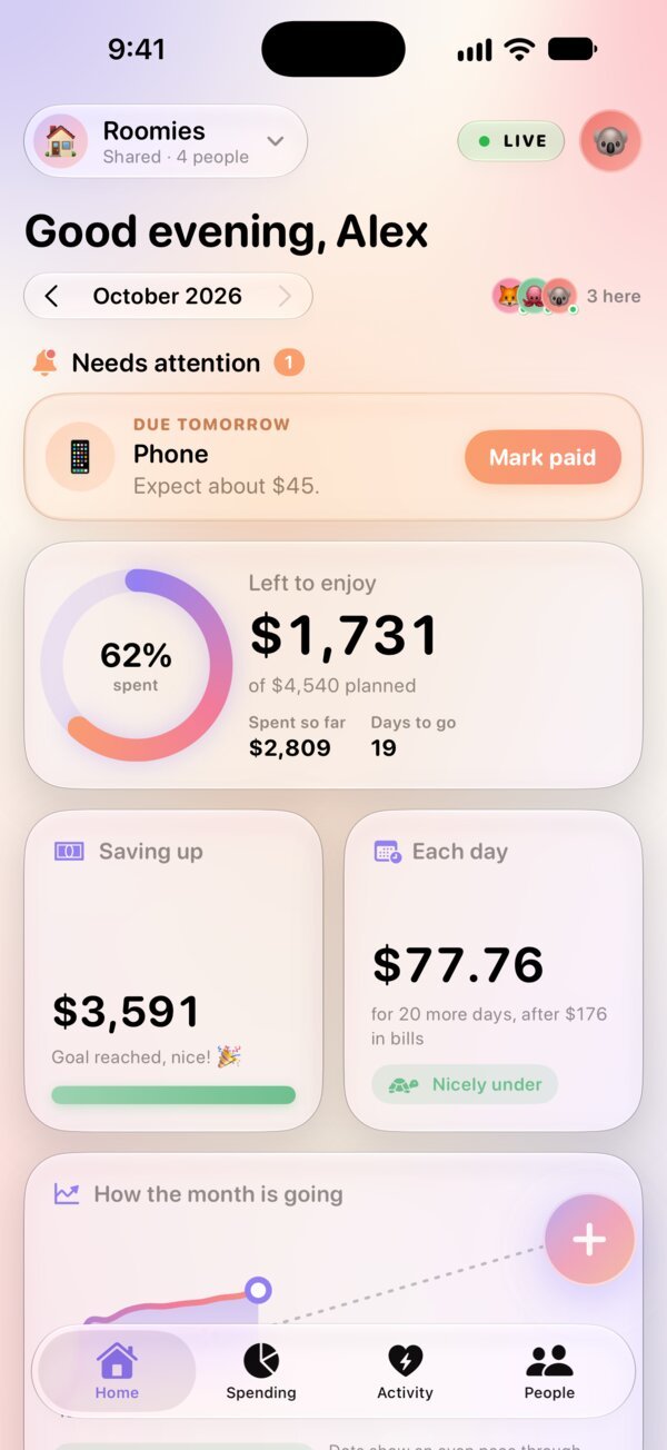 Budgether's Home screen showing what's left this month