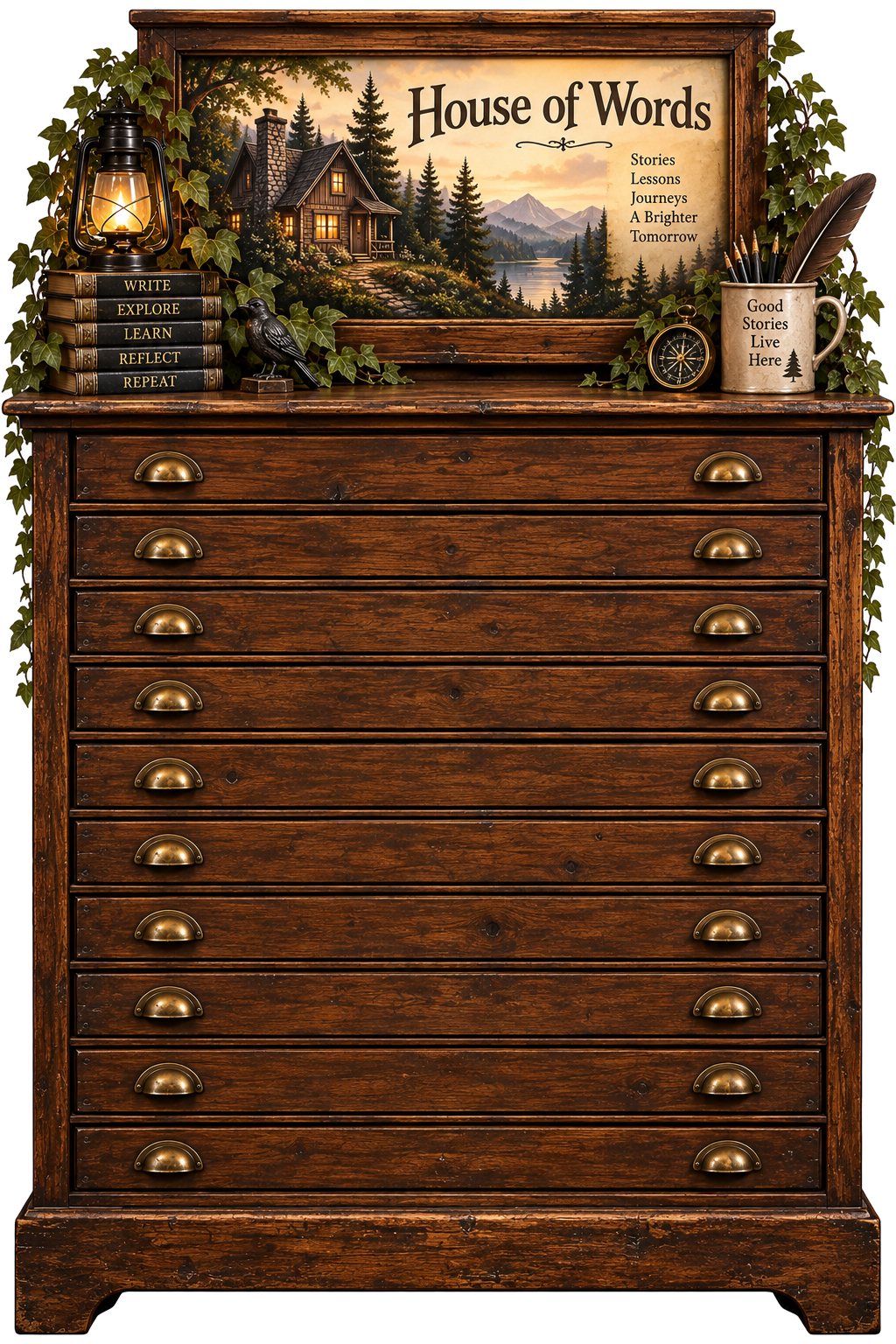 House of Words wooden category cabinet