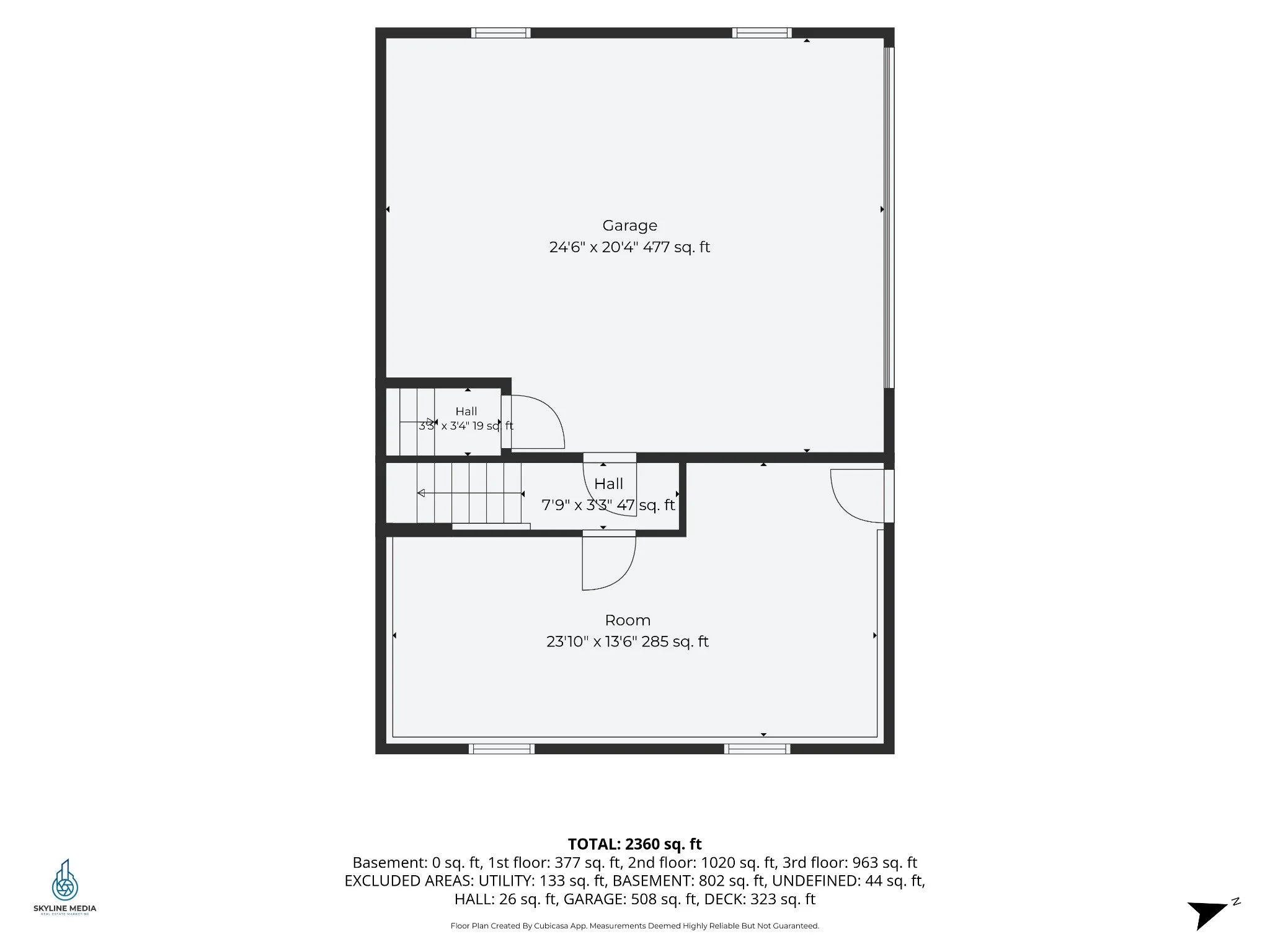 First-floor plan of 7 Twin Street, Windham, NH, showing garage, hallways, and lower-level room and room dimensions