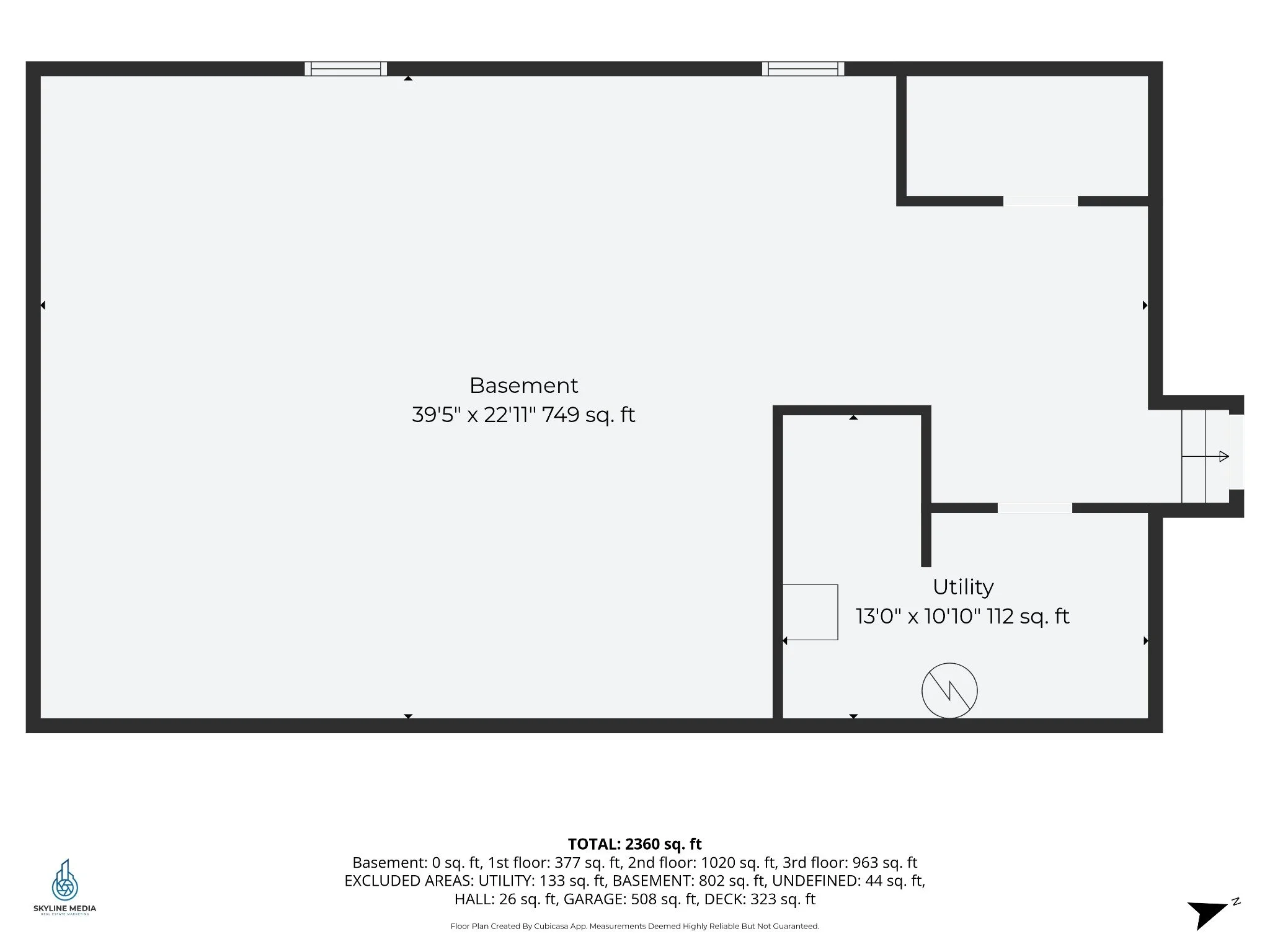 Basement floor plan of 7 Twin Street, Windham, NH, showing basement and utility room and room dimensions