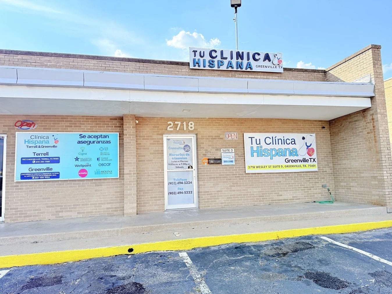 Fachada de Tu Clínica Hispana en 2718 Wesley St, Unit D, Greenville