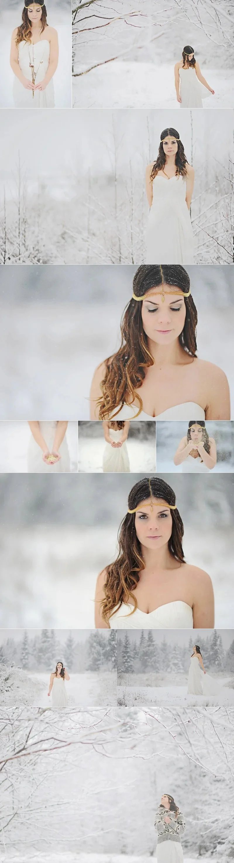 snowy bridal photo, bride in snow, gold glitter bride, headpiece&nbsp;