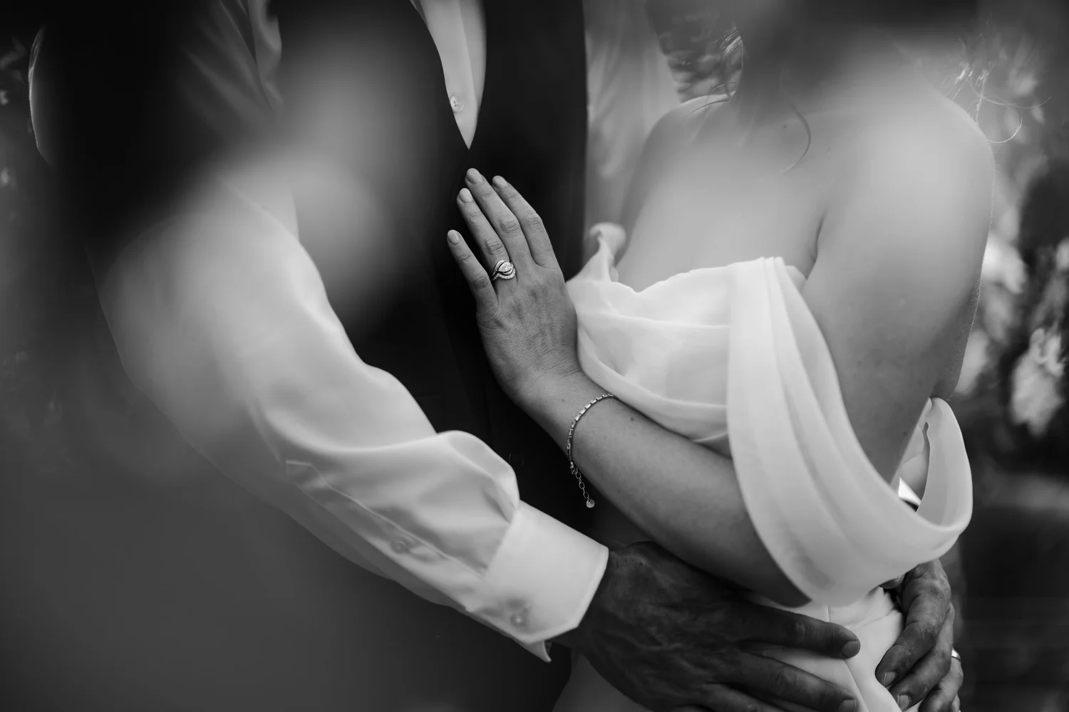 An embrace, in black and white