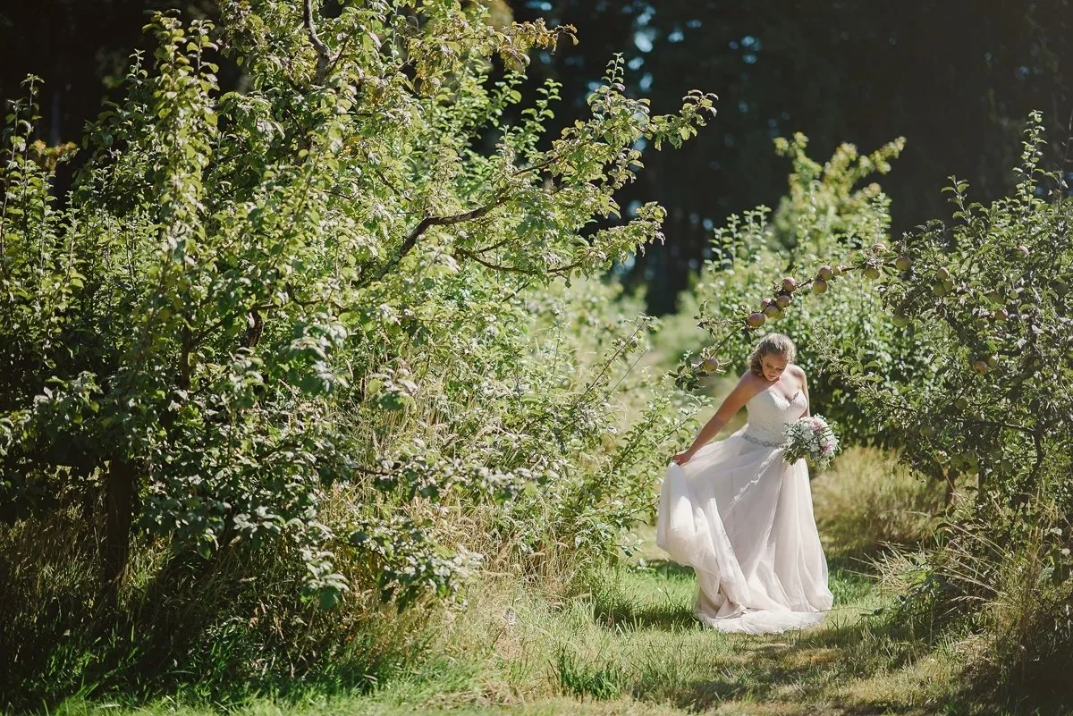bride in orchard