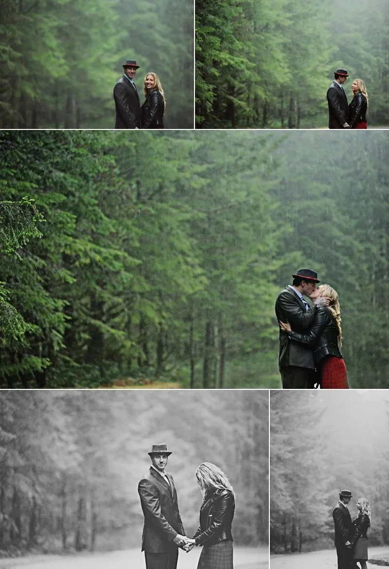 couple kiss in the rain