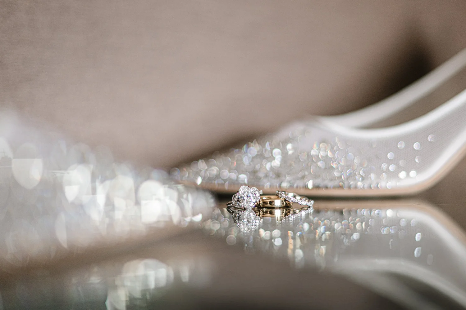 Wedding rings resting on fabric