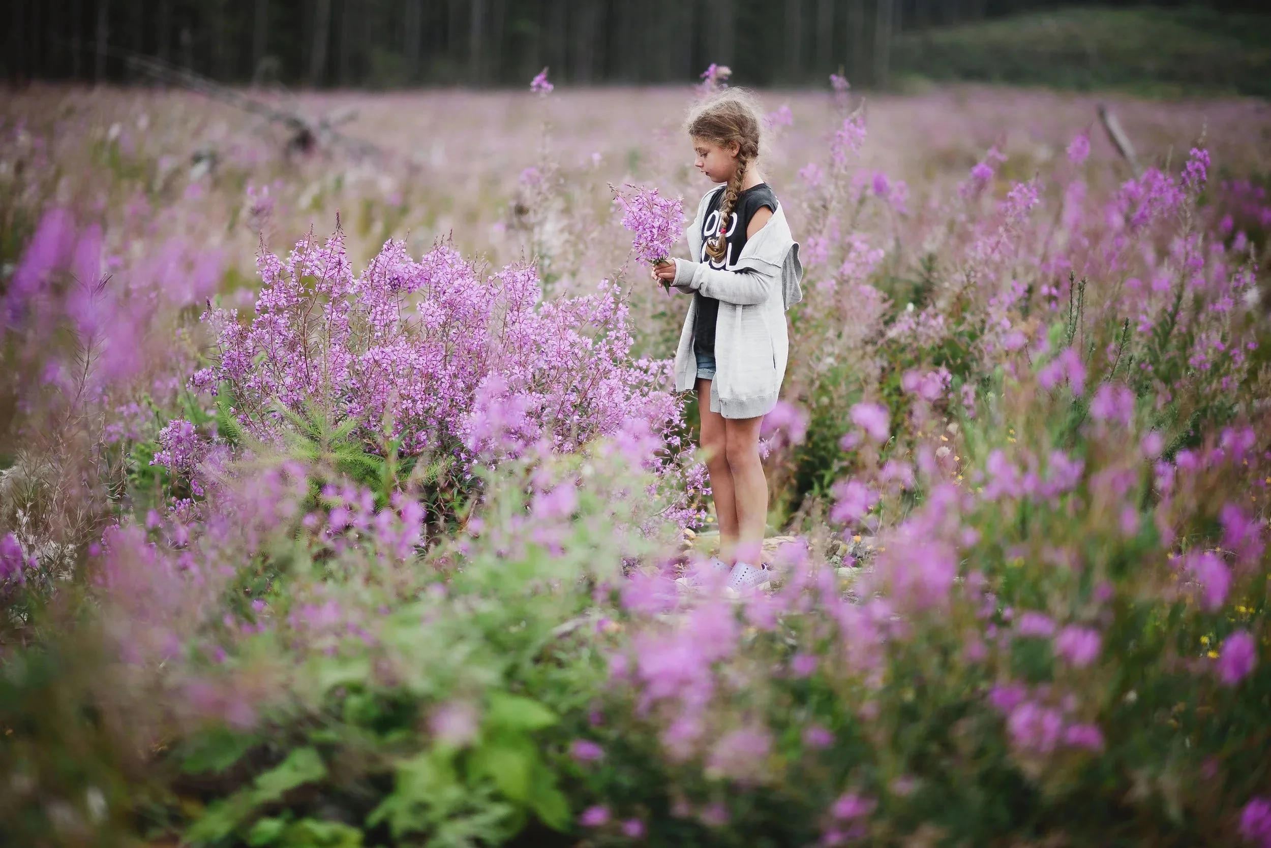 child in wildflowers