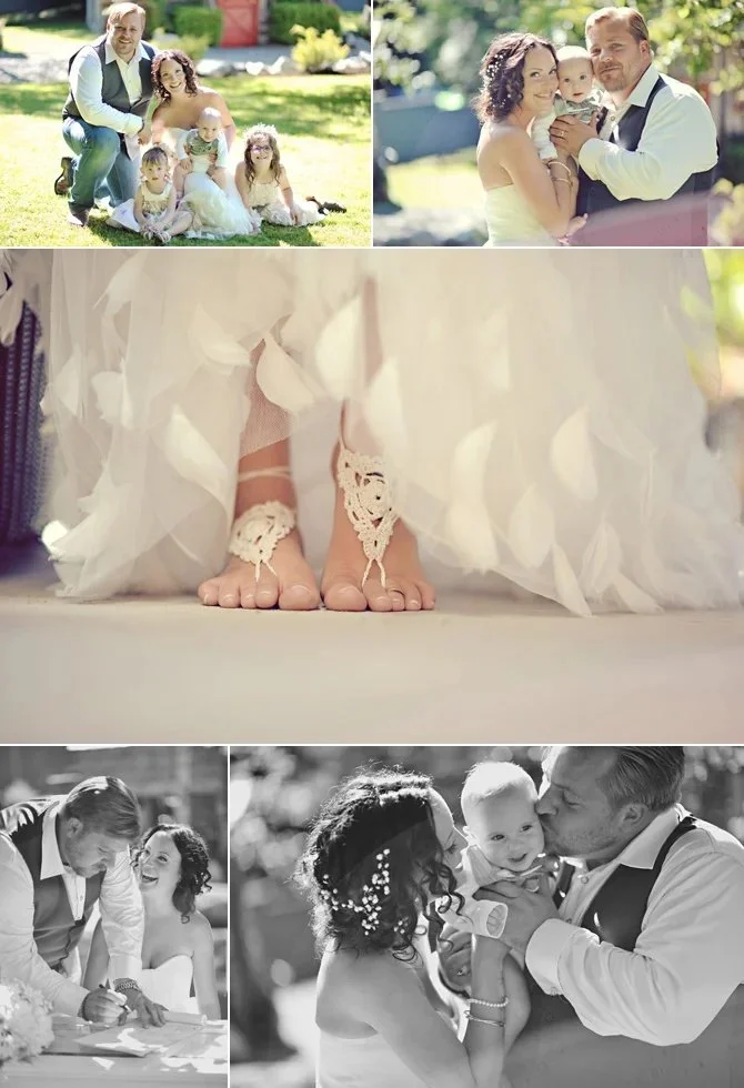 bride and groom with baby