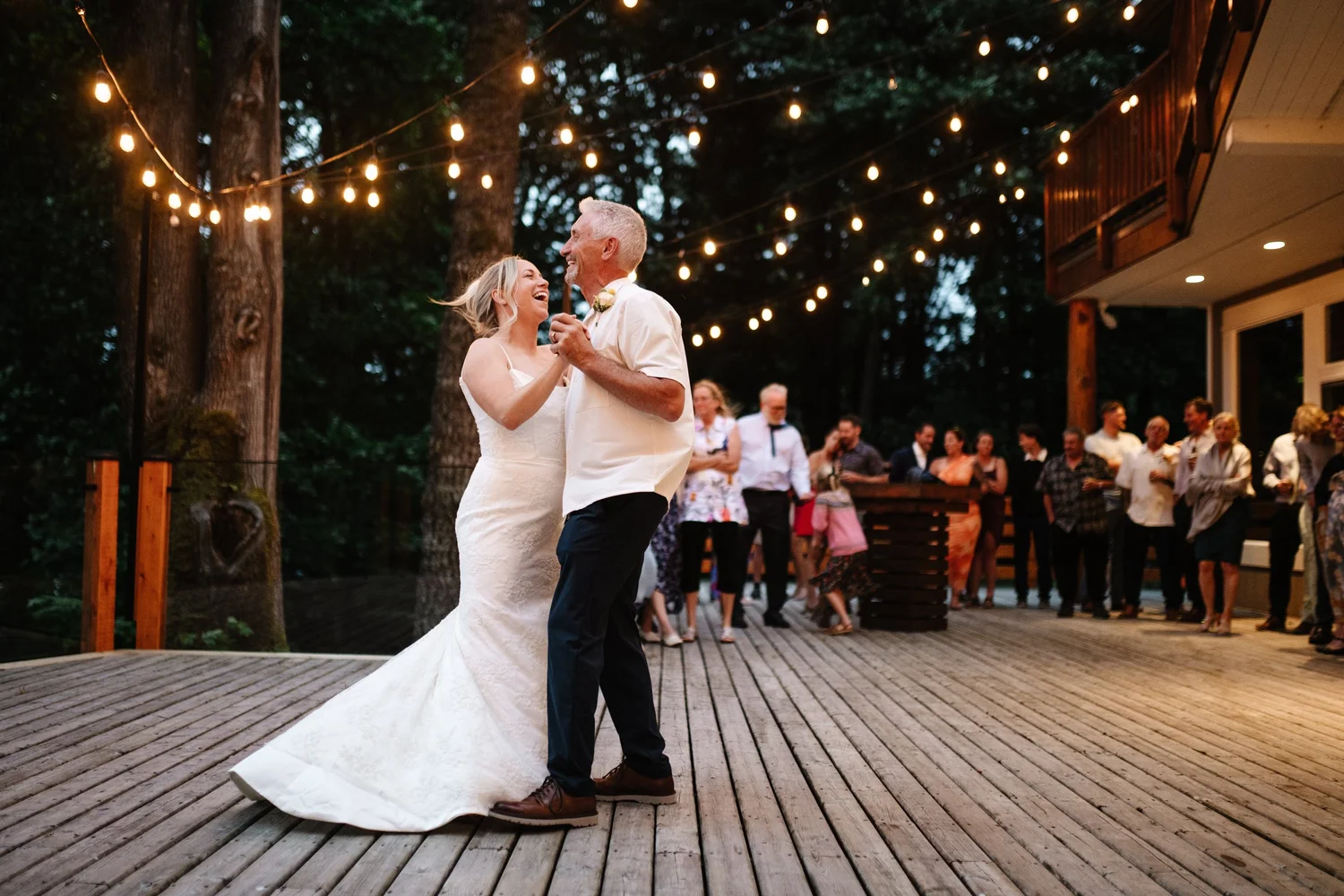 Dancing under the string lights