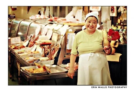 Japanese lady with pig foot Japanese lady with pig foot in market in Nagasaki