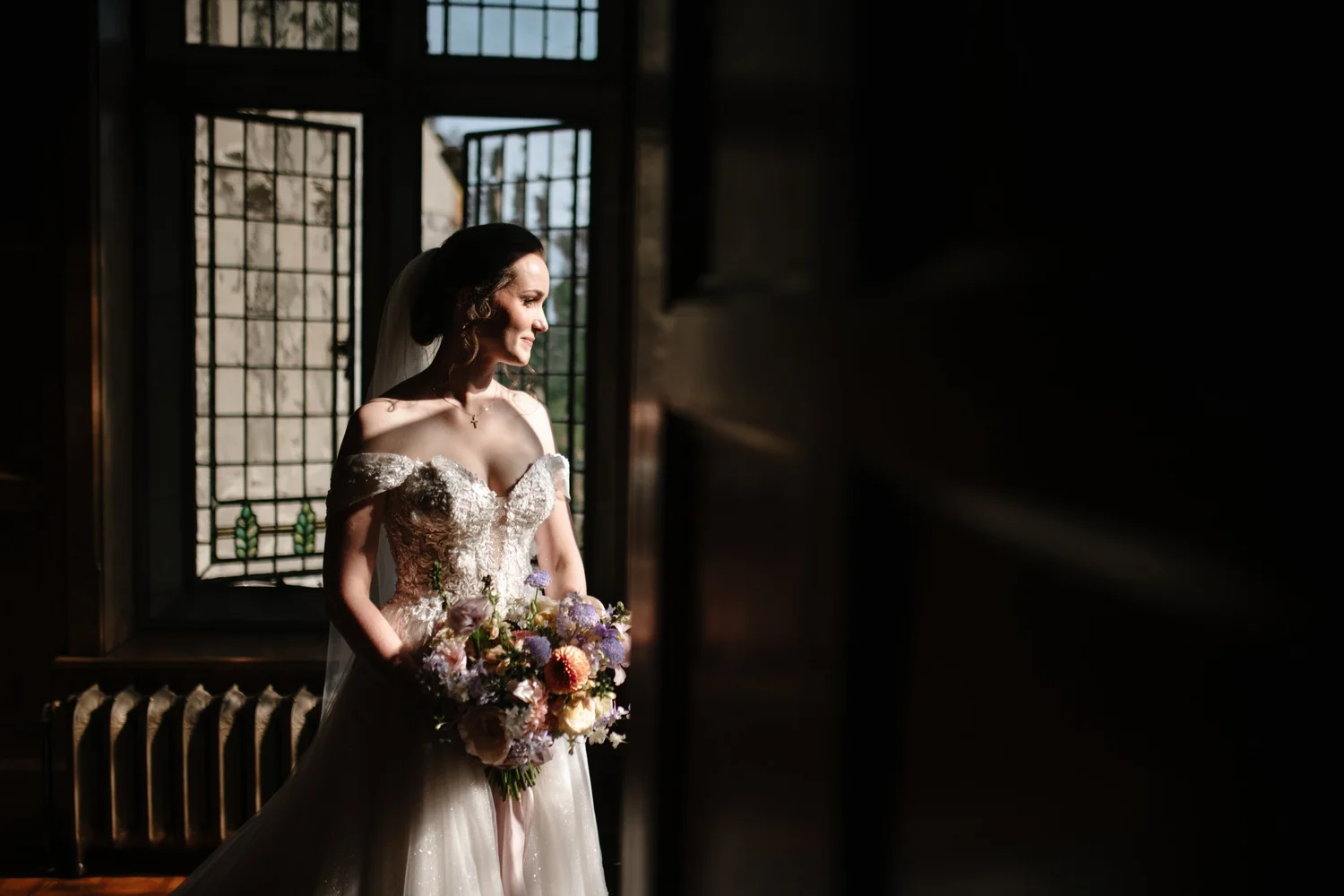 The bride waiting to walk down the aisle